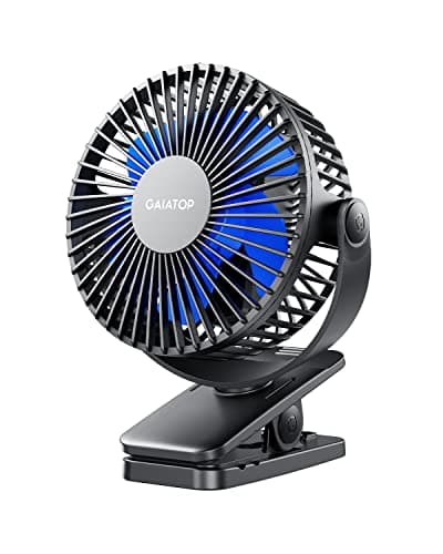 Gaiatop Portable Clip on Fan Battery Operated, Small Powerful 3 Speed Quiet 360° Rotate, USB Rechargeable Mini Personal Cooling for Desk Table Home Office Stroller Camping Black Blue image