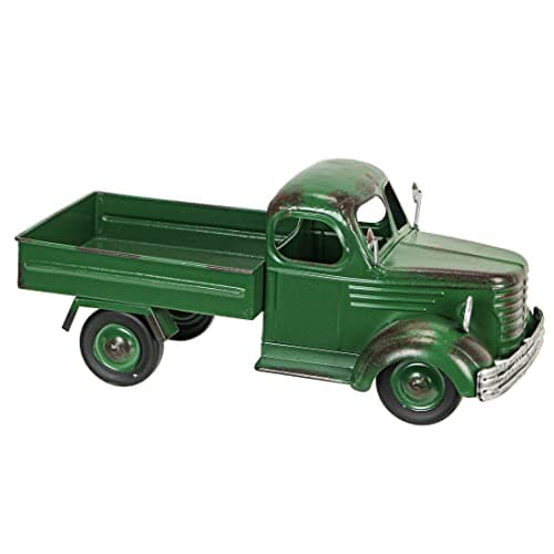 Metal Antique Truck Planter - Vintage Green, 14 Inches Long, Rustic Indoor/Outdoor Decor, Durable Weathered Finish, Charming Retro Style for Home and Garden image
