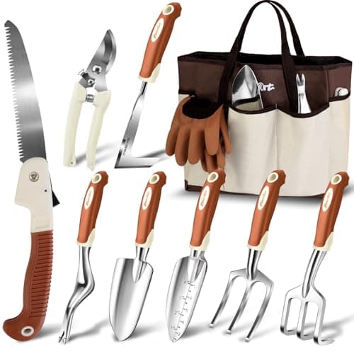 MelonArt Garden Tool Set,10 Pcs Heavy Duty Gardening Hand Tool Kit for Women Aluminum with Non Slip Ergonomic Handle image