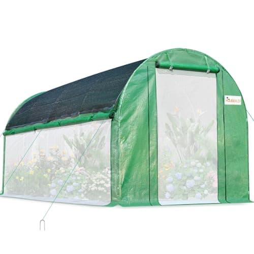 KING BIRD Premium 15x6.6x6.6FT Greenhouse for Outdoors W/Side Screen Mesh, Large Walk-in Heavy Duty Galvanized Steel Frame & Mesh Doors Screen Window Tunnel Garden Plant Winter Hot Green House, Green image