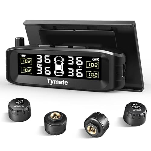 Tymate TM8 Tire Pressure Monitoring System, Wireless Solar TPMS with 4 External Sensors & 6 Alarm Modes, Colorful Display, Easy to Intall on Windshield, Ideal for RV Sedan SUV MPV Truck (0-87 PSI) image
