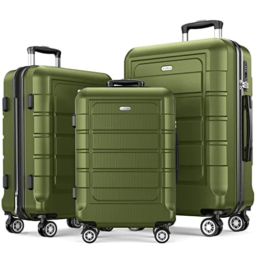 SHOWKOO Luggage Sets Expandable PC+ABS Durable Suitcase Double Wheels TSA Lock Olive Green 3pcs image