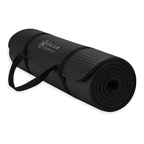 Gaiam Essentials Thick Yoga Mat Fitness & Exercise Mat with Easy-Cinch Carrier Strap, Black, 72"L X 24"W X 2/5 Inch Thick image