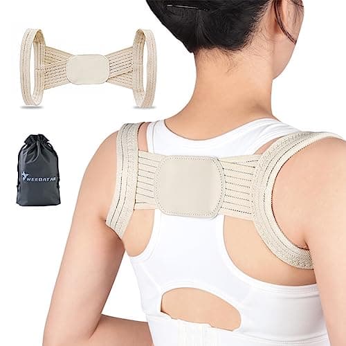 WEEOATAR Posture Corrector,Upper Back Brace Easy to Use,Highly Elastic Posture Trainer,Adjustable Back Straightener Brace,Posture Corrector Strap for Adults and Kids(Beige,L) image
