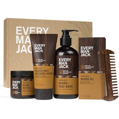 Every Man Jack Mens Sandalwood Grooming Set - Five Full-Sized Essentials: Wash, Lotion, Hydrating Oil, Butter, and Comb image
