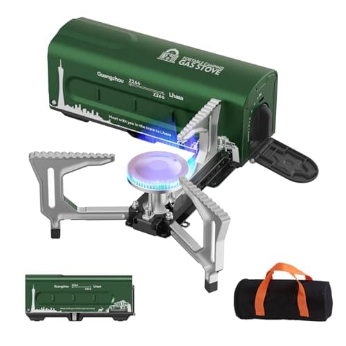 INFOOD Portable Camping Stove, Folding Camp Stove, Butane Gas Stove with Carrying Bag for Indoor Outdoor Cooking, Backpack Hiking Home Travel, Outdoor Patio, RV Trip & Picnic, Green image