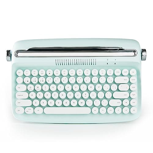 YUNZII ACTTO B303 Wireless Typewriter Keyboard, Bluetooth Connection, Cute Retro Aesthetic Design with Integrated Stand for Tablet, Phone, PC and Win/Mac/Android (B303, Sweet Mint) image