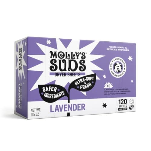 Molly's Suds Fabric Softener Dryer Sheets for Sensitive Skin | Plant-Based Static Reducer, Plastic-Free Packaging | Lavender (120 Sheets) image