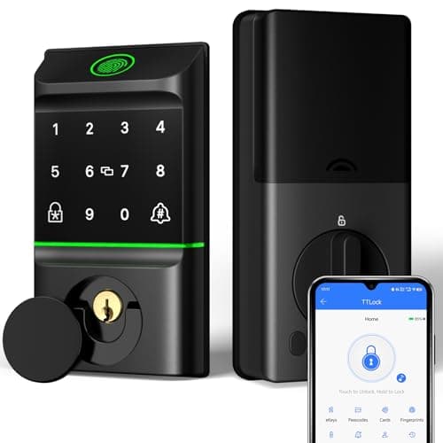 GGUU Smart Lock for Front Door, Keyless Entry Door Locks with Keypad, Fingerprint Door Lock Deadbolt, APP Control, IP53 Waterproof, Easy Install image