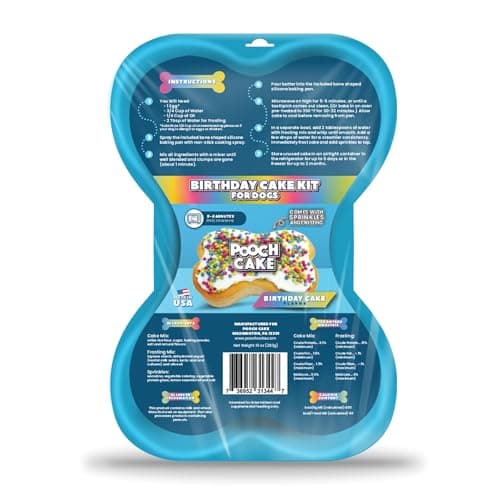 Pooch Cake Dog Birthday Cake Kit - Birthday Cake Flavor with Sprinkles - Microwavable Dog Cake Mix, Dog Icing Mix and Dog Safe Sprinkles - Made in USA - Reusable Silicone Pan image