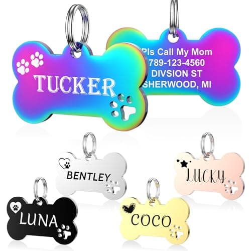 Dog Tags Engraved for Pets - YEHANTI Personalized Dog Tags with Lovely Icons, Durable Stainless Steel Pet ID Tags for Small Large Dogs Cats image