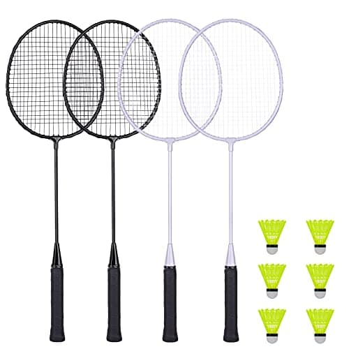 AboveGenius Badminton Rackets Set with 6 Shuttlecocks, Lightweight Badminton Set of 4 for Outdoor Backyard Games, Racquets with Durability for Beginners and Casual Players image