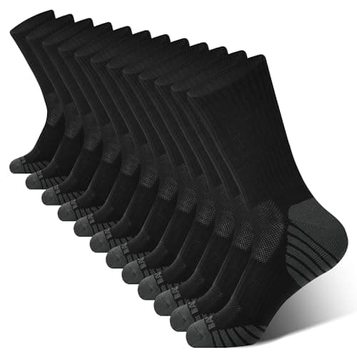 BAMBOO COOL Men's Crew Socks Athletic Running Sports Socks, Cushioned Moisture Wicking, Breathable Arch Support 6 Pack Black image