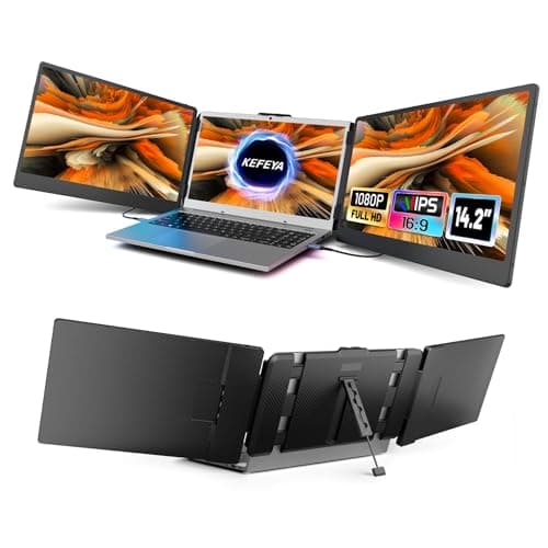 KEFEYA Laptop Screen Extender, 14.2" Portable Triple Monitor for Laptop with Full HD IPS Display, Laptop Extended Monitor Compatible with Mac, Windows, Chrome, Fits 13-17 Inch Laptops image