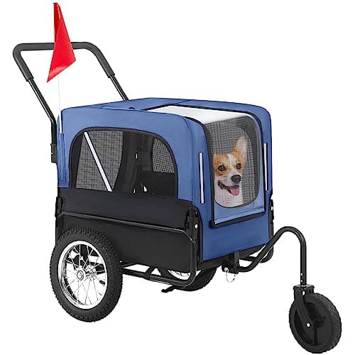 BestPet Dog Stroller 2-in-1Dog Bike Trailer Bicycle Trailer Pet Stroller Jogger Pet Dog Carrier Cart for Medium and Large Dogs Bicycle Carrier with Water-Proof Cover &Universal Trailer Hitch,Blue image