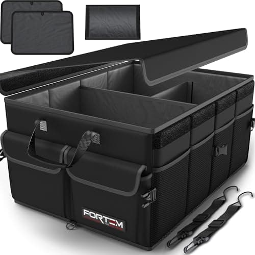 FORTEM Car Trunk Organizer, Collapsible Multi Compartment SUV Organizer, Foldable Storage for Car Accessories for Women Men, 600D Oxford, Non Slip Bottom, Securing Straps, Soft Cover (50L) image