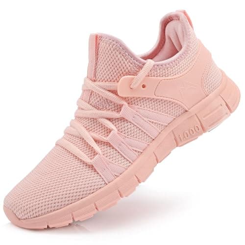 AOE Womens Walking Running Shoes Ultra Lightweight Breathable Mesh Tennis Shoes Non Slip Athletic Workout Gym Sneakers 8women / 7men Pink image