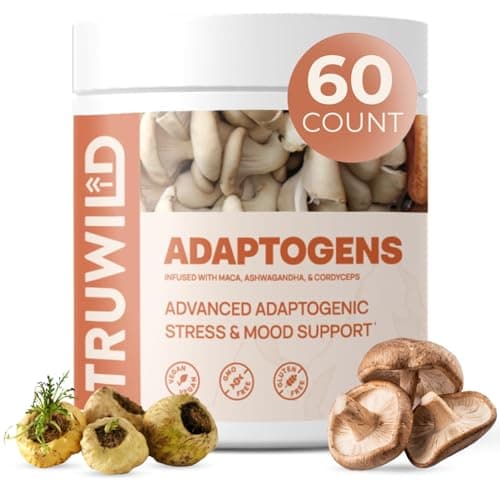 TruWild Adaptogen Blend with Cordyceps Maca Ashwagandha - Full Spectrum Mushroom Blend for Daily Support and Function, All Natural Formula with 7 Key Ingredients, 60 Capsules image