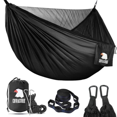 Covacure Camping Hammock - Lightweight Double Hammock, Hold Up to 772lbs, Portable Hammocks for Indoor, Outdoor, Hiking, Camping, Backpacking, Travel, Backyard, Beach(Black) image