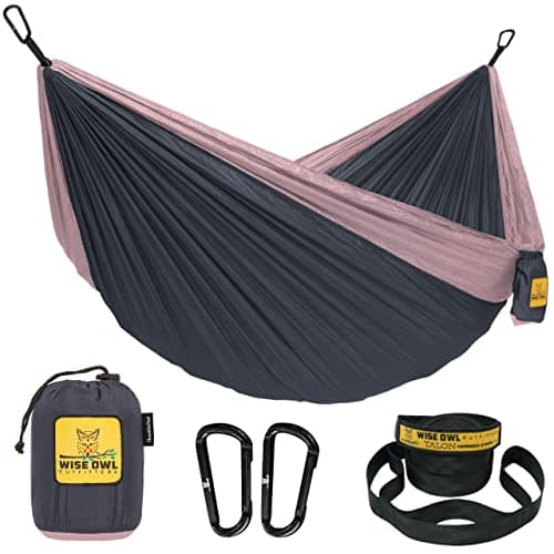 Wise Owl Outfitters Hammock for Camping Single Hammocks Gear for The Outdoors Backpacking Survival or Travel - Portable Lightweight Parachute Nylon SO Charcoal Rose image