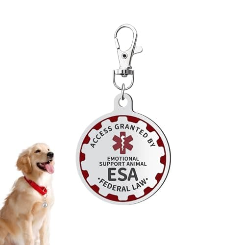Emotional Support Dog Tag Emotional Support Dog Tag Metal Pet ID Tags ESA Tag Red Medical Alert Symbol Double Sided, Navy Lettering l Easily Switch Between Collars Harness and Vest. image
