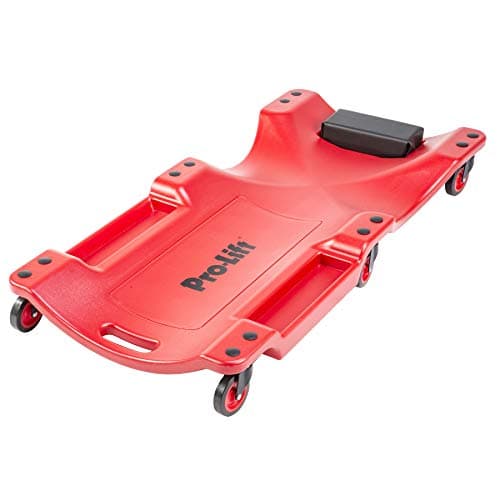 Pro Lift Mechanic Plastic Creeper 40 Inch - Blow Molded Ergonomic HDPE Body with Padded Headrest & Dual Tool Trays - 350 Lbs Capacity Red image