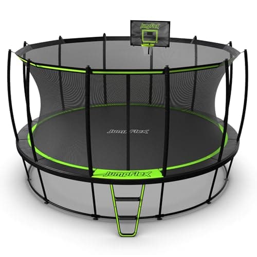 JumpFlex Trampoline with Basketball Hoop - Hero 12FT 14FT 15FT Round Outdoor Backyard Trampoline ASTM Approved with Net Safety Enclosure & Ladder Playset with Fast Assembly image