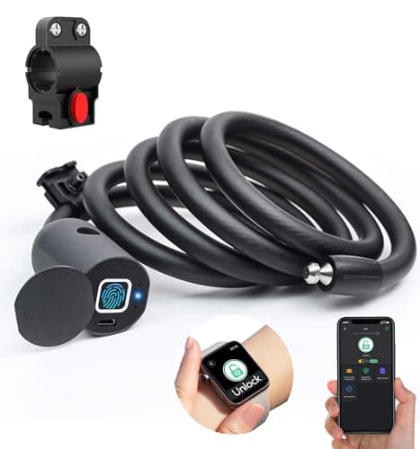 Fingerprint Cable Lock, Anweller 4.9FT Long Heavy Duty Anti Theft Bike Lock, Weatherproof Keyless Electronic Digital Biometric Bluetooth Smart Lock for Bicycle Scooter Lawnmower Skateboard - Black image