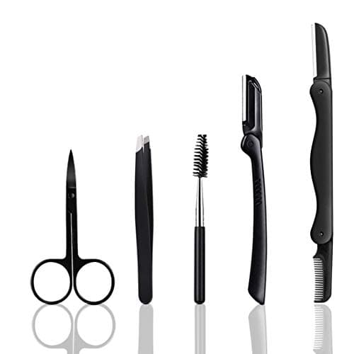Eyebrow Razor, 5-in-1 Eyebrow Kit, Professional Eyebrow Grooming Set, Eyebrow Trimmer Set for Women and Men, Including Brow Razors Trimmer, Brush, Eyebrow Scissors, Slant Tweezers image
