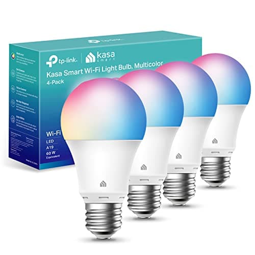 Kasa Smart Light Bulbs, Full Color Changing Dimmable Smart WiFi Bulbs Compatible with Alexa and Google Home, A19, 9W 800 Lumens,2.4Ghz only, No Hub Required, 4 Count (Pack of 1), Multicolor (KL125P4) image
