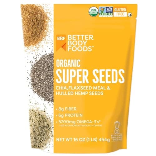 BetterBody Foods Superfood Organic Super Seeds - Blend of Organic Chia Seeds, Milled Flax Seed, Hemp Hearts, Add to Smoothies Shakes & More, 1lb, 16 oz image