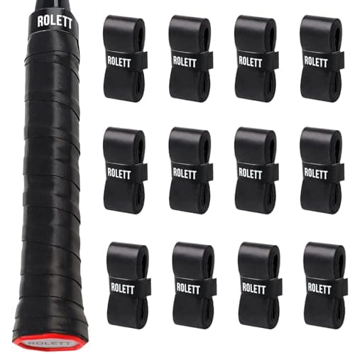 Rolett 12 Pack Tennis Racket Grip Tape, Precut Anti Slip Tennis Grip Tape, Absorbent and Dry Feel Tennis/Pickleball/Badminton Grips Overgrip Tape, Highly Comfortable Overgrip Tennis Racket Tape image