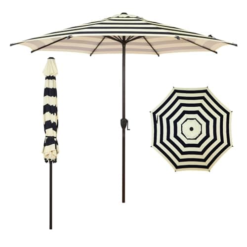 Abba Patio 9FT Lyon Outdoor Patio Umbrella Outdoor Table Umbrella with Push Button Tilt and Crank Market Umbrella 8 Sturdy Ribs UV Protection Waterproof for Garden Deck Backyard Pool, Stripe image