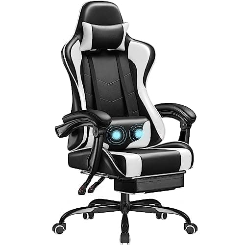Homall Gaming Chair, Video Game Chair with Footrest and Massage Lumbar Support, Ergonomic Computer Chair Height Adjustable with Swivel Seat and Headrest (White) image