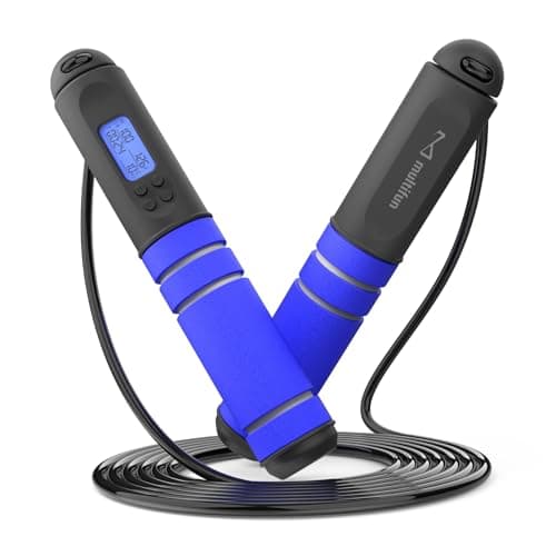 Jump Rope, multifun Speed Skipping Rope with Calorie Counter, Adjustable Digital Counting Jump Rope with Ball Bearings and Alarm Reminder for Fitness, Crossfit, Exercise, Workout, Boxing, MMA, Gym (Blue) image