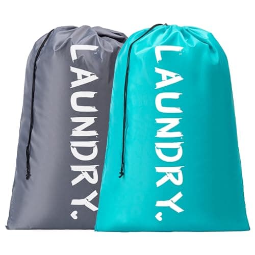 2 Pack XL Travel Laundry Bag, Machine Washable Dirty Clothes Organizer with Drawstring，Large Enough to Hold 4 Loads of Laundry, Easy Fit a Laundry Hamper or Basket Travel Essentials 24" x 36" image