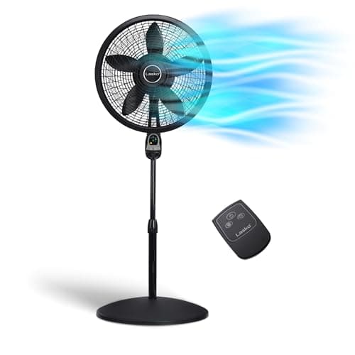 Lasko Oscillating Cyclone Pedestal Fan, Adjustable Height, Timer, Remote Control, 3 Speeds, for Bedroom, Living Room, Home Office, 18", Black, 1843 image