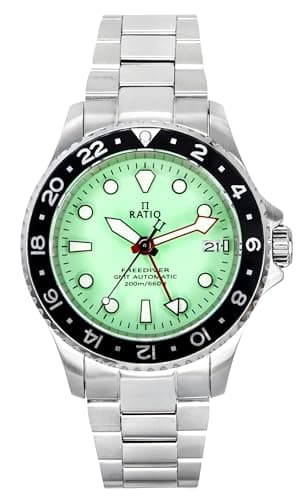 RATIO FreeDiver Dive Watch Sapphire Crystal GMT Rotating Bezel Automatic Diver Watch 200M Water Resistant Diving Watch for Men (Mint Green) image