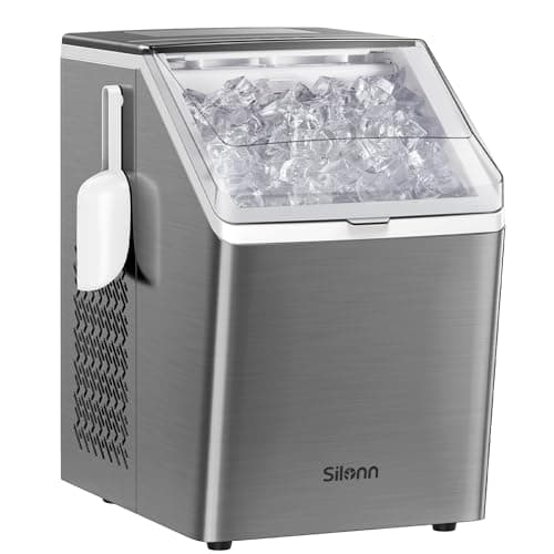 Silonn Ice Makers Countertop, 44lbs Per Day, 2 Ways to Add Water, Auto Self-Cleaning, Stainless Steel Ice Machine for Home Office Bar Party image