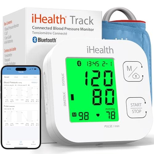 iHealth Track Smart Upper Arm Blood Pressure Monitor with Wide Range Cuff That fits Standard to Large Adult Arms, Bluetooth Compatible for iOS & Android Devices image