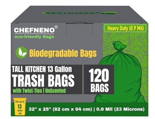 Tall Kitchen Biodegradable Trash Bags 13 Gallon (120 Bags) Eco-friendly Medium Green Garbage Bag 55 Liter Landfill-Friendly Can Liners Portable Camping Toilet Bags Made With epi (120 count) image
