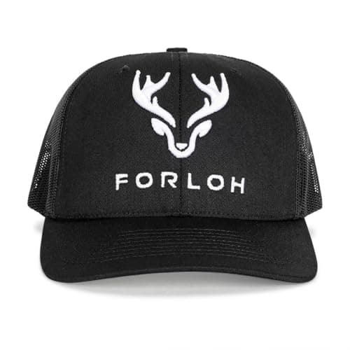 FORLOH Puff Embroidered Mesh Snapback Hat - Adjustable One-Size Fits All Trucker-Style Cap | Breathable Mesh | Snap Closure, Flex Bill, & Scent Control | Fishing, Hiking, & Everyday (Black) image