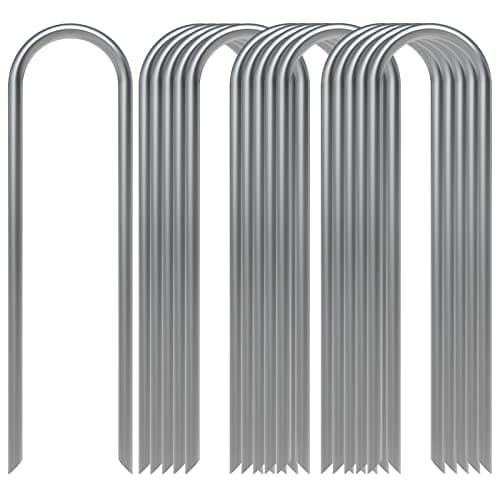 AAGUT 16 Pack Garden Landscape Staples 6 Inch Soaker Hose Stakes 11 Gauge Drip Line Irrigation Stakes Water Hose Hooks Galvanized Lawn U Pins Sod Nails for Chicken Wire, Drip Tubing, Dog Fence image