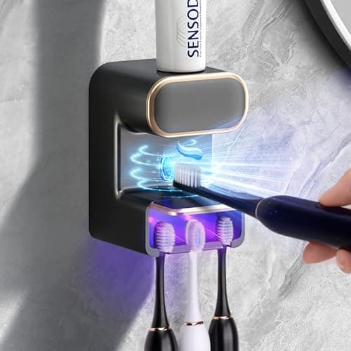 Automatic Toothpaste Dispenser, Wall Mounted Electric Toothpaste Dispenser with 3 Toothpaste Slots, Toothpaste Dispenser for Kids and Adults (Black) image