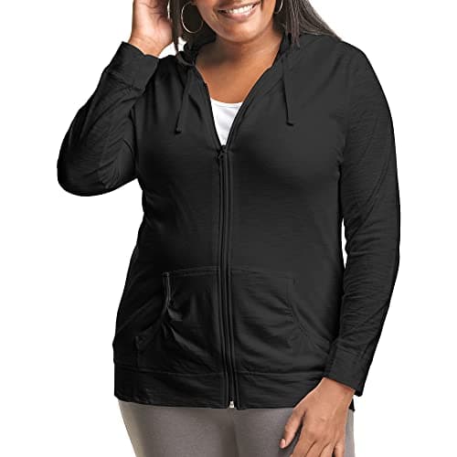 Just My Size Women's Full Zip Jersey Hoodie, Black, 1X image
