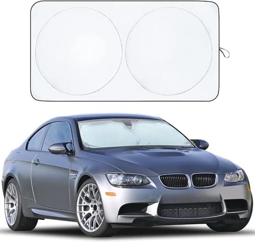 EcoNour Car Windshield Sun Shade | Reflective Sunshade for Ultimate Protection | Overlapping Design | 240T Polyester | Fits Small Sedans, Mini SUVs, Hatchbacks | Medium (64x32 inches) image