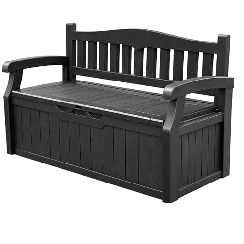 Devoko 80 Gallon Storage Bench Deck Box Lockable for Patio Furniture, Garden Decor and Outdoor Seating for Cushions, Garden Tools and Pool Supplies (Black) image