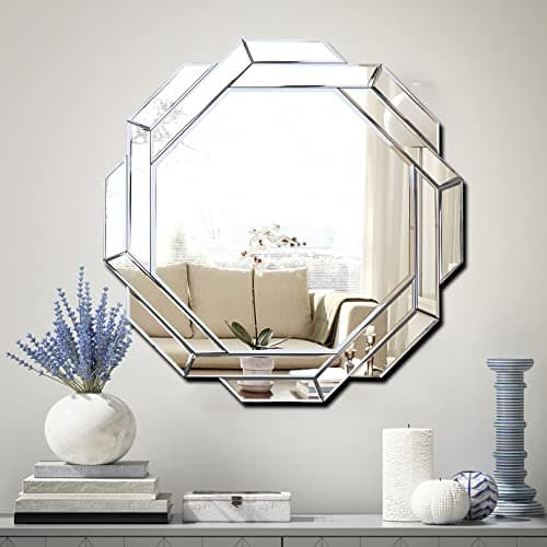 FYWDGLART Hlartdecor Helicoid Frameless Beveled Wall Decor Mirror.(Hexagon) Silver Polished Mirror for Wall Decorating.HFY Hexagon Decorative Mirror. (27.6X27.6inches) image