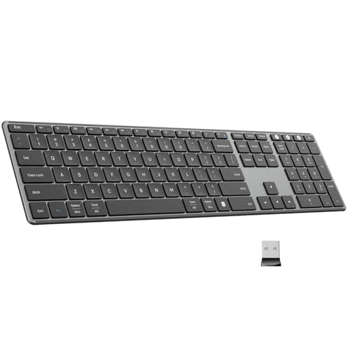 AUSDOM 2.4G Wireless Bluetooth Keyboard Full Size, Quiet Slim Multi-Device Rechargeable Cordless QWERTY Keyboard with Number Pad, Low Profile Silent Flat Universal Keyboard for Computer/Mac/Windows image