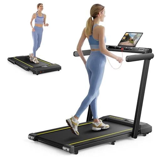 TOPUTURE 2 in 1 Folding Treadmill, 2.5HP Under Desk Treadmill Portable Walking Pad Treadmills for Home Office with Dual LED Display, Large Running Area, App & Bluetooth Speaker, 0.6-10MPH image